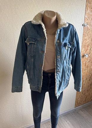 💙 джинсовая куртка с меховым воротником topshop | eur 38 / u9 10