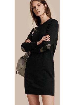 Шерстяное платье-свитер burberry london с налокотниками в клетку (100% merino wool)