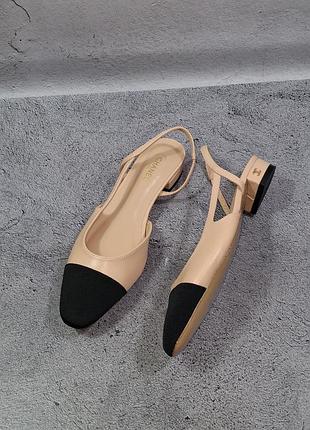 Туфли chanel slingback женские кожаные слингбеки