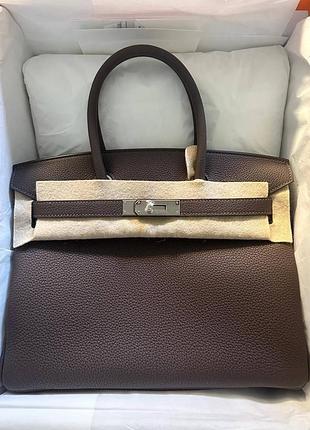 Сумка hermès birkin 30 та 25 см phw platinum hardware срібна фурнітура коричневий шоколадний відтінок
