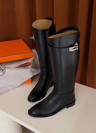 Чоботи hermes чорні високі сапожки ідеальні