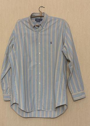 Чоловіча блакитно-пісочна бавовняна сорочка ralph lauren oxford l/xl (52-54)