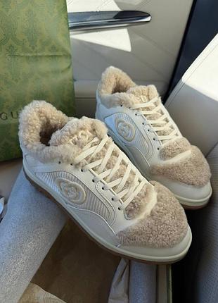 Кеди gucci зима теплі зручні натуральна шкіра та хутро, повне брендове пакування