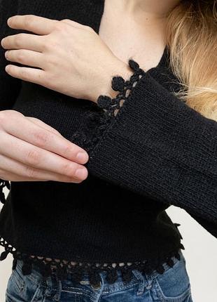 100% lambswool светр жіночий в'язаний з v-подібним вирізом, чорний