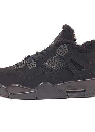 Зимові чоловічі кросівки nike air jordan 4 winter fur black найк джордан чорного кольору хутро