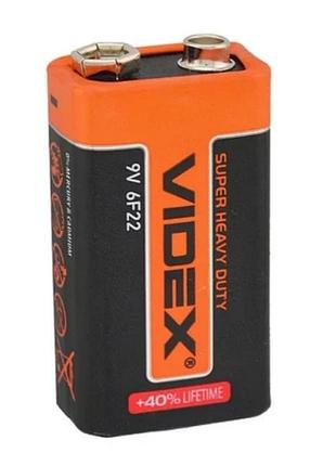 Батарейка солевая крона videx 6f22 9v черный с оранжевым