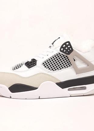 Зимові чоловічі кросівки nike air jordan 4 retro winter fur white grey black найк джордан білого з сірим та чорним кольорів хутро