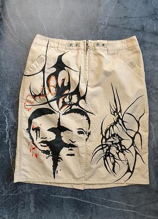 Custom mini skirt grange y2k retro style кастомная мини юбка ручная роспись в едином экземпляре качественная основа : next vintage размер 8 s petite