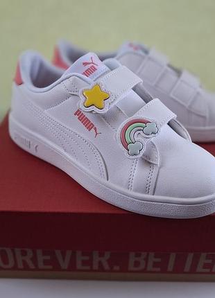 Кросівки для дівчаток puma smash v2 rainbow ac ps білі, розмір 34.5