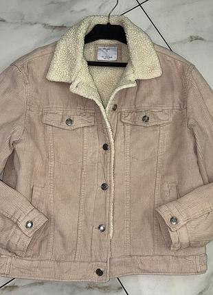 Женская вельветовая утепленная коттоновая джинсовая куртка bershka m-l (46-48) шерпа