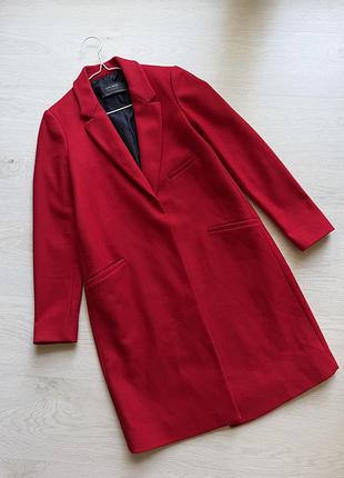 Пальто жіноче zara червоне вовняне 80% вовна