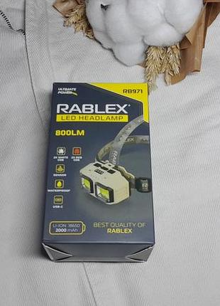 Крутой налобный фонарь rablex, мощный фонарик, два излучателя, 2000маг акб, изменение цвета и режима, хороший подарок любимому мужчине или другу