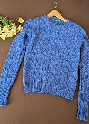 Фактурный свитер с узором косичкой из чистой шерсти от benetton