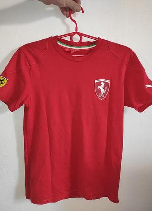Стильная катон оригинальная красная мужская футболка puma scuderia ferrari tonal shield tee.xs-s