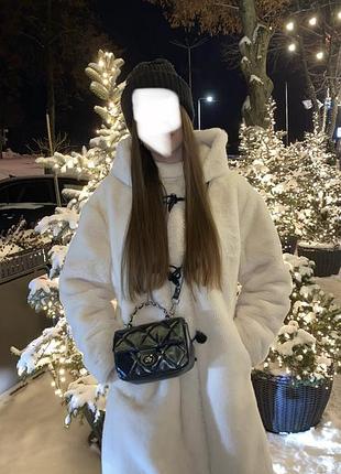 Шуба жіноча dkny (оригінал) / еко-шуба тедді з капюшоном, біла, розмір l