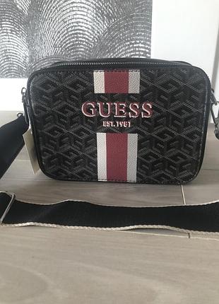 Крос-боді жіноча guess чорна з візерунком та смужками