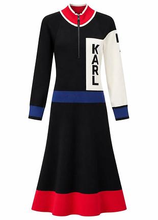Трикотажна сукня karl lagerfeld міді з логотипом karl плаття карл лагерфельд чорне на осінь зима міді тепле