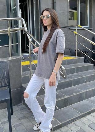 Футболка варенка однотонная унисекс oversize серая размер м