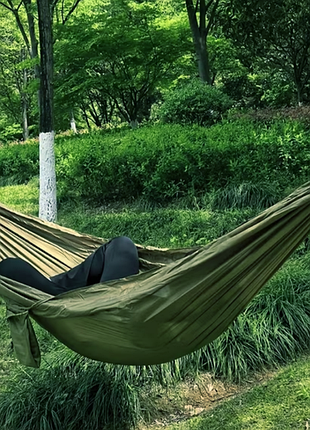 Гамак туристичний green нейлон з карабінами та стропами
