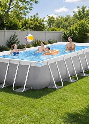 Каркасний басейн intex 26790-0 prism frame 400 x 200 x 122 см базовий комплект посилена чаша та каркас колір сірий