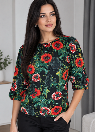 Яркая блуза с маками от h&m
