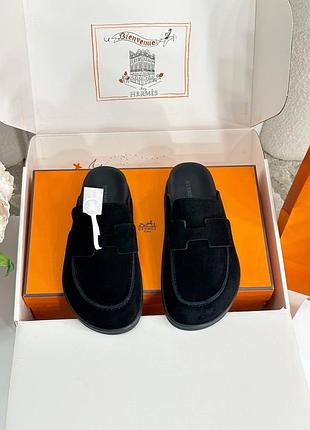 Мюлі сабо hermes чорна замша 36-41