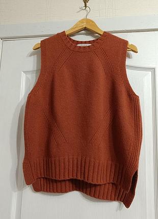 Теплый шерстяной жилет оверсайз в терракотовом цвете (pure, made in korea)