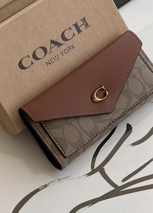 Кошелек женский coach большой визитница коричневый с коробкой коуч