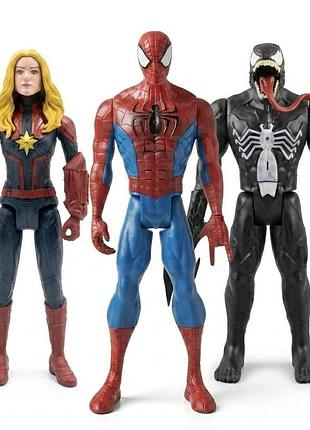 Игровой набор больших фигурок spider-man, venom, captain marvel marvel мстители 30 см (3 шт) со звуком и светом