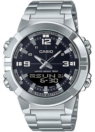 Мужские часы casio amw-870d-1a стальной браслет чёрный циферблат