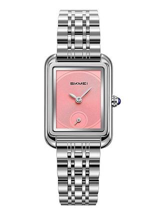 Жіночий наручний годинник skmei 2670sipk silver-pink з рожевим циферблатом і сріблястим металевим браслетом