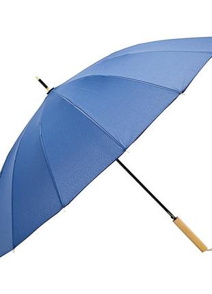 Зонт трость krago с прямой деревянной ручкой 16 спиц синий
