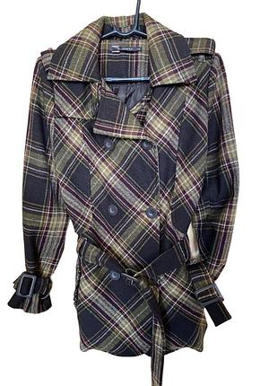 Укороченное шерстяное пальто в клетку broadway в стиле y2k / vintage / grunge (размер l/40)