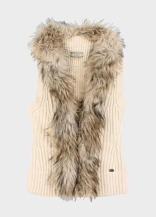 Чудовий жилет 💖guess 💖в'язаний з хутряним коміром, молочного кольору