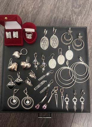 Сережки, серьги, срібні 925 проба, серебро, срібло, перли, жемчуг, онікс, бірюза, марказити