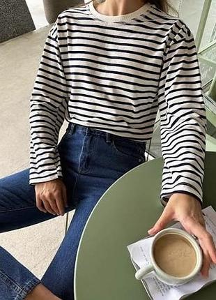 Лонгслів чорно-білий в смужку тільник h&m xs s