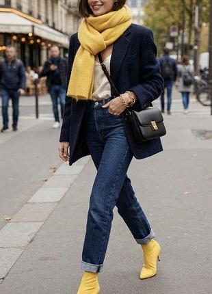 Жовті стрейчеві черевики чобітки 37 шкарпетки zara sock boots мають еластичний верх і гострий носок