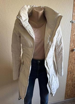 Зимова куртка-пальто zara basic з капюшоном та поясом
