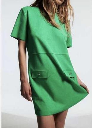 Яскраво-зелена сукня zara під замшу з кишенями / сукня zara штучна замша xl💚💚