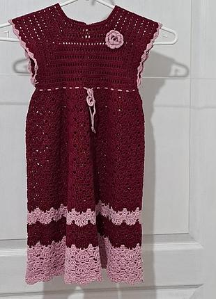 Нежное ажурное платье крючком ручной работы (handmade), на 5-6 лет, рост 110-116 см