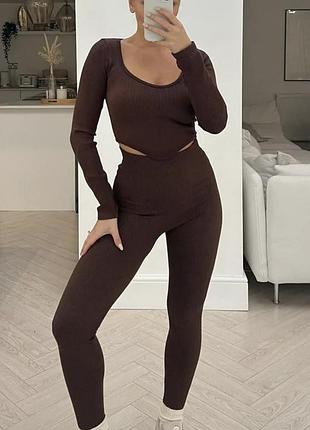Шоколадные/коричневые лосины, леггинсы в рубчик zara, р.xs-m