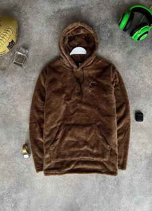Мужское теплое худи nike коричневое с капюшоном s-l