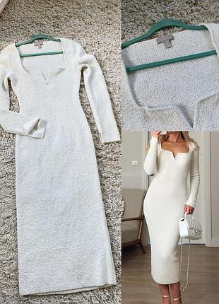 Шикарна біла вʼязана тепла сукня міді з гарним декольте,h&m,p.m-l