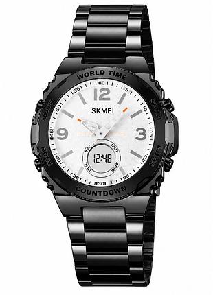 Чоловічий годинник skmei 2310bkwt black-white зі стрілково-цифровим дисплеєм та металевим браслетом