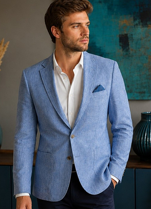 Мужской льняной пиджак strömberg tailored fit голубой 48 m