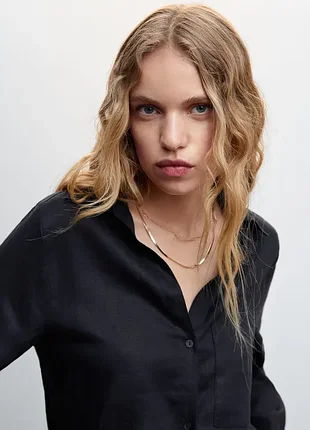 Черная льняная рубашка samara от mango, 100% лён 5