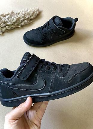 Кросівки дитячі для хлопчика nike court borough low 33 розмір устілка 20,5 см | чорні  шкіряні на липучках