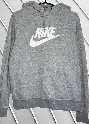 Женское серое худи nike s 36 38 найк базовая кофта с капюшоном и логотипом серая спортивная кенгурушка nike s