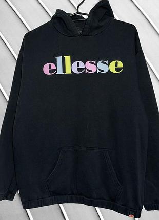 Жіноче чорне худі ellesse m s 36 38 40 елес базова оверсайз кофта з капюшоном та лампасами чорна толстовка ellesse m