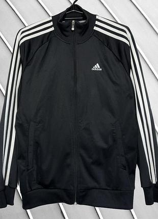 Жіноча чорна зіпка adidas l 40 42 46 48 адідас спортивна кофта на замку з білими лампасами чорна олімпійка adidas l